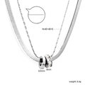 Close-up of double layer silver necklace with snake chain and zircon circle pendant - Silver Style (NE2H630AS)