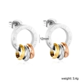 Detail showing tricolor circular stud earrings with Roman numerals, 12mm size and 3.4g weight - Tricolor Roman Numeral Silver Style (EA5D790MS)