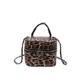 Mini borsa a scatola leopardata retrò con catena d'argento e doppia zip da donna - Cachi