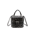 Borsa leopardata con catena d'argento e doppia cerniera nei colori grigio e nero - Nero