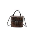 Mini borsa a scatola leopardata con manico superiore e tracolla in catena metallica - Marrone