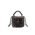 Borsa a scatola retrò con stampa leopardata, catena argento e manico superiore - Marrone