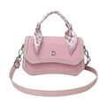 Pink geometric crossbody bag with a silk scarf handle and a silver metal D accent - Pink