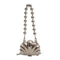 Chic silver shell-shaped mini handbag with pearl handle and shiny metallic finish - White Shell Silver