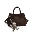 Sac seau en cuir marron foncé avec pendentif ours et bandoulière réglable - Avec Pendentif / Petit / Marron