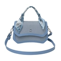Morandi blue crossbody bag in twill fabric with silk scarf wrapped handle and D buckle - Blue