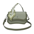 Chic bean green crossbody bag with diagonal texture and silk scarf wrapped handle - Green
