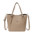 Borsa tote minimalista in pelle beige con dettagli argento e tracolla regolabile - Albicocca