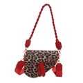 Borsa a sella leopardata con tracolle rosse e finiture metalliche dorate - Rosso