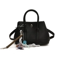 Sac à main noir chic à grain de litchi avec des charms décoratifs à la mode - Sans Pendentif / Petit / Noir