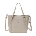 Borsa tote beige a grana di litchi con finiture argentate e tracolla regolabile - Bianco Sporco