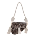 Borsa a sella leopardata con manico intrecciato e dettagli in pelle bianca in stile trendy - Bianco