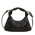 Elegante schwarze Handtasche mit Plissee-Design, Knotengriff und Golddetails - Schwarz