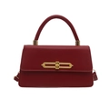 Elegant red matte leather shoulder bag with gold chain lock hardware and single handle - Red