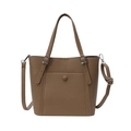 Borsa tote marrone in pelle litchi con doppi manici e tracolla regolabile - Cachi