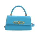 Bright blue faux leather square bag with gold chain lock and adjustable shoulder strap - Blue