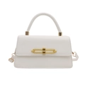 White minimalist square leather underarm bag with gold metal lock and adjustable strap - White