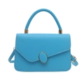 Bright blue leather crossbody bag with envelope flap and golden hardware on white background - Blue