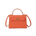 Chic orange Kelly style handbag in textured leather with gold twist lock and shoulder strap - Orange