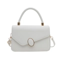 Classic white leather envelope crossbody bag with a round handle and gold metal buckle - White