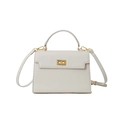 Fashionable off-white textured crossbody bag with gold hardware and top handle - Off White