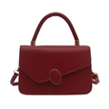 Classic red minimalist small square crossbody bag with gold oval buckle and top handle - Red