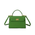 Chic vibrant green textured leather handbag with gold twist lock and crossbody strap - Green