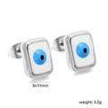 Zilveren rechthoekige evil eye oorknopjes met wit emaille en blauw oogdetail - Zilveren Basis Wit Emaille (EA5A360AS)