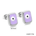 Rechthoekige evil eye oorknopjes in zilveren afwerking met lichtpaars emaille - Zilveren Basis Paars Emaille (EA5A360CS)