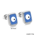 Blauwe boze oog rechthoekige roestvrijstalen oorknopjes in zilver, maat 9x11mm - Zilveren Basis Blauw Emaille (EA5A360DS)