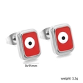 Rechthoekige roestvrijstalen oorknopjes met rood emaille en boze oog design, 9x11mm - Zilveren Basis Rood Emaille (EA5A360ES)