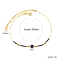 18k gold plated stainless steel anklet with black square stone and 20+5cm chain - Black Main Stone Thin Chain Style (AS00001BG)