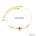 Detail of 18k gold plated stainless steel anklet showing 20+5cm length measurements - Red Main Stone Thin Chain Style (AS00001RG)