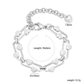 Detailweergave van zilveren hartkettingarmband met 16+5cm afmetingen en karabijnslot - Hart / Zilveren Hart Stijl (BS000002S)