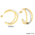 Detail view of two-tone C-shape hoop earrings with 13x30mm size and 11.7g weight info - Double Layer Mixed Color Large Hoop Style (EA343001M)
