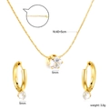 Elegant gold-plated jewelry set featuring round crystal pendant necklace and matching stud earrings - Gold Zirconia Solitaire Style (SE26920AG)