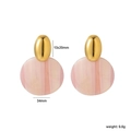 Oval gold metal earrings with large pink resin disc and dimensions showing 34mm size - Pink Marble Style (ES00001PG)