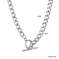 Detalle de cadena de acero plateado de 6mm con cierre de barra en T y especificaciones - Longitud de 55cm (N5008702S)
