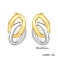 Detalle macro de pendientes ovalados entrelazados de oro y plata con medidas reales - Elipse Entrelazada de Dos Tonos (EA5C890GM)