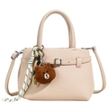 Rosa Eimer-Handtasche mit Litschi-Textur und niedlichem Bären-Plüschanhänger für Damen - Rosa