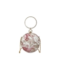 Spherical lace evening bag with diamond circular handle and gold crossbody chain - Pink