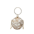 Spherical evening bag with champagne lace embroidery and gold rhinestone ring handle - Gold