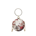 Spherical evening clutch bag featuring red floral embroidery and crystal ring handle - Red