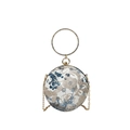 Blue floral spherical evening bag with crystal encrusted gold ring handle and chain strap - Blue