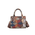 Retro color-block tote bag with diamond pattern, silk scarf handle, and wide woven strap - Blue