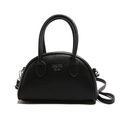 Borsa a conchiglia nera classica con trama goffrata verticale e logo in metallo argento - Nero