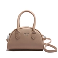 Beige semicircular Boston handbag with vertical textured ribbing and top handles - Khaki