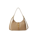 Chic beige hobo bag with feather pattern texture and gold metallic clasp closure - Khaki