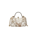 Vintage evening clutch in white with gold floral patterns and metallic handle - Gold