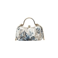 Vintage floral party clutch bag with blue embroidery and golden ring handle - Blue